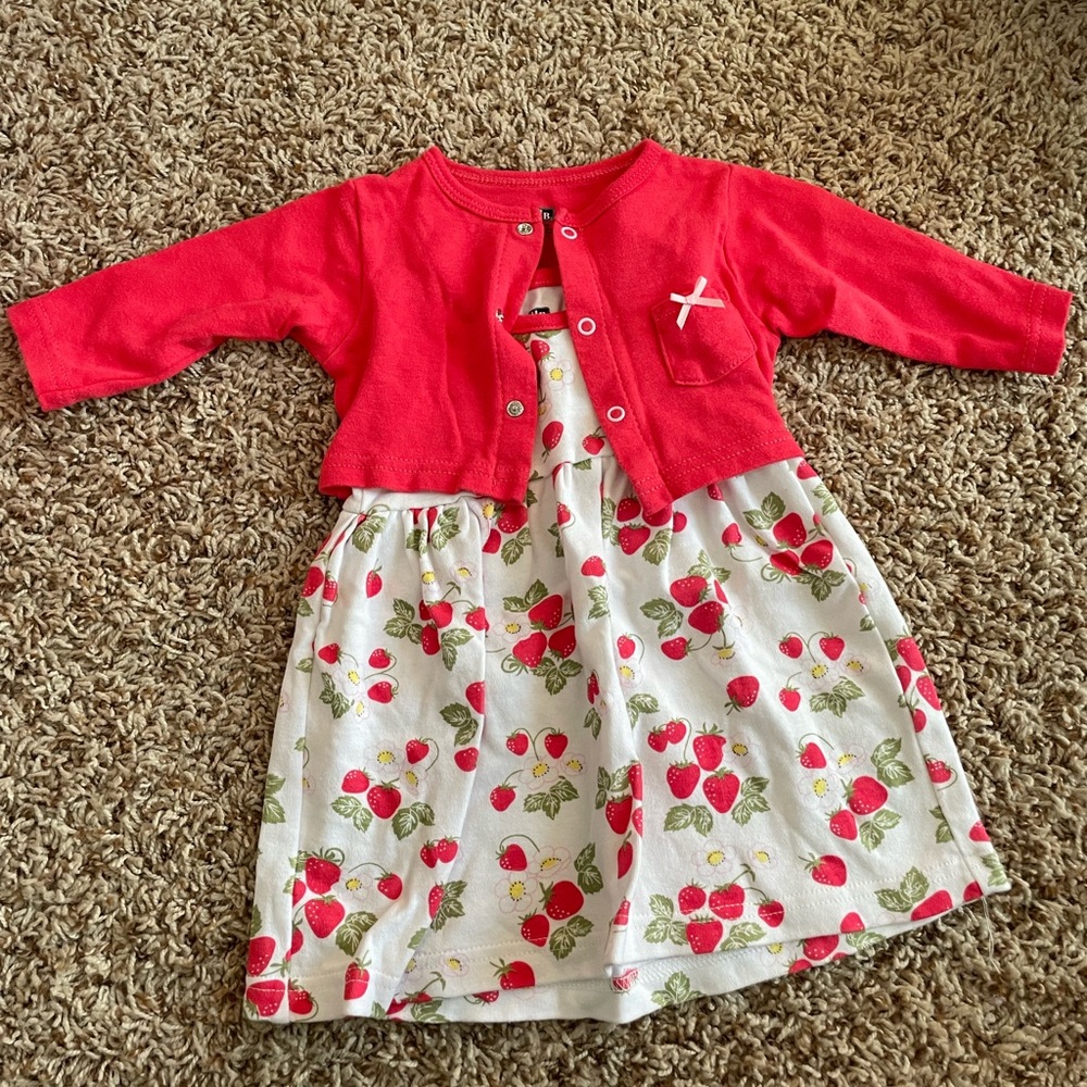 Strawberry dress w/red cardigan